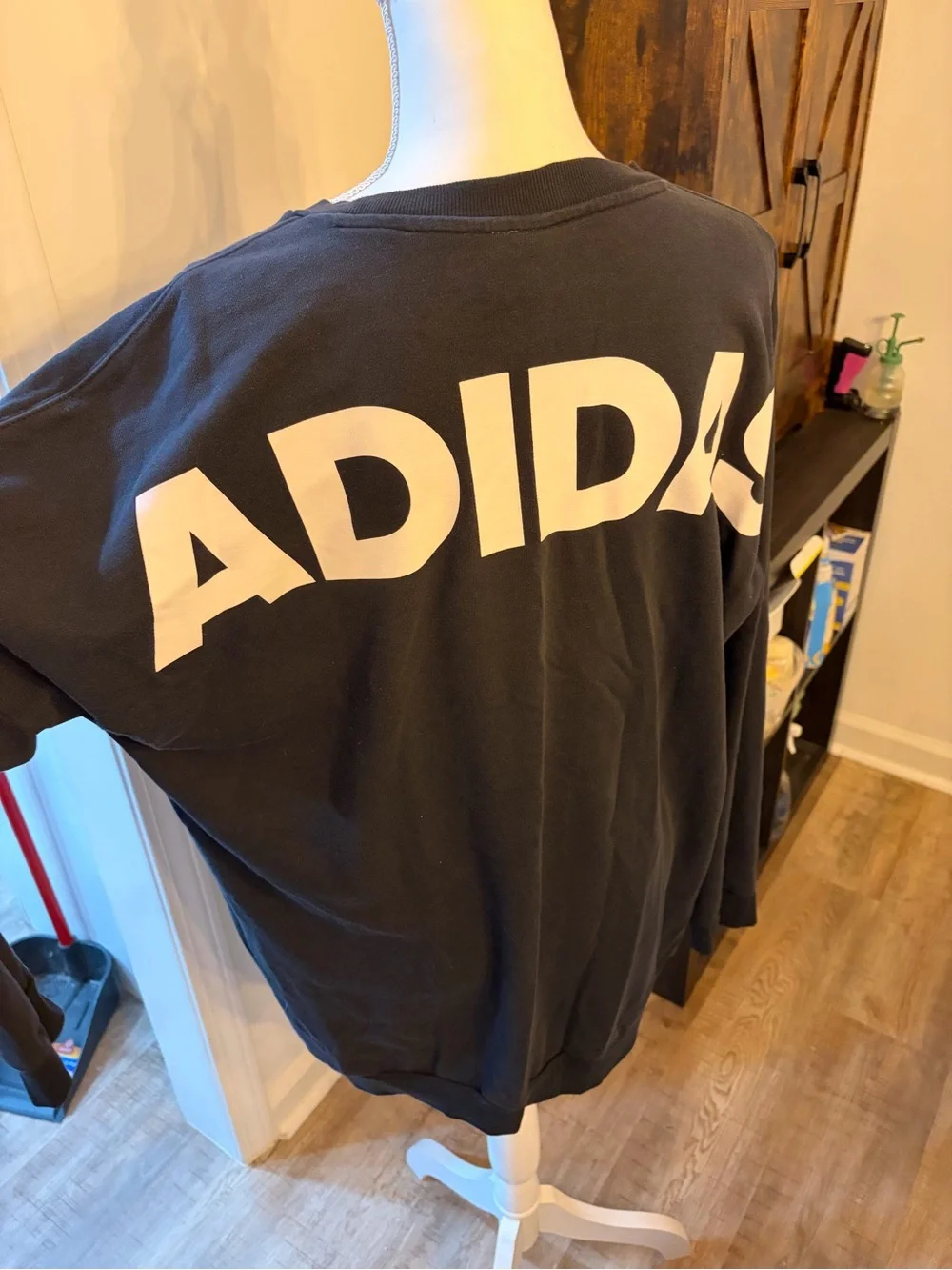 adidas Black Crewneck Sweatshirt with White Logo & Sleeve Stripes